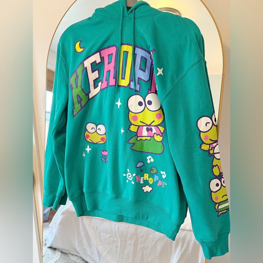 NWOT Sanrio Keroppi Teal Hoodie Adult Size Small